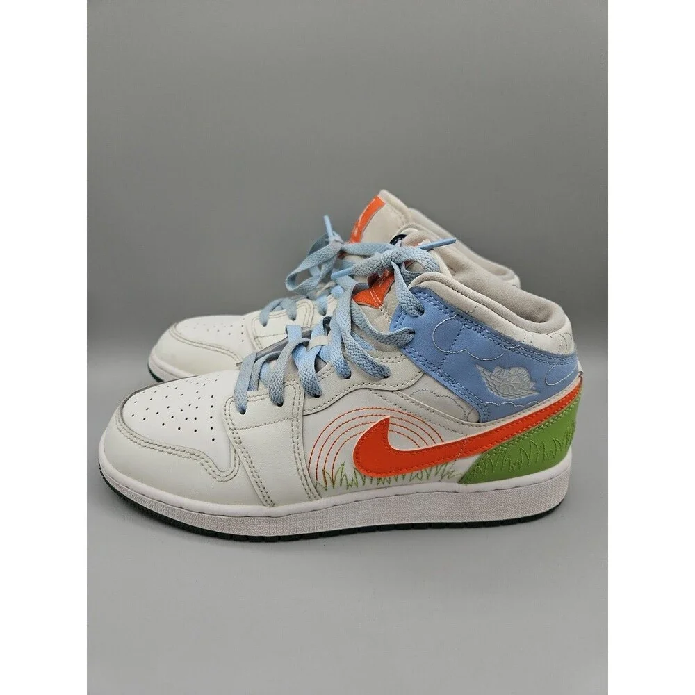 Nike Air Jordan 1 Mid SE GS 'Stitch' DX2462-100 Youth Size 6.5Y White